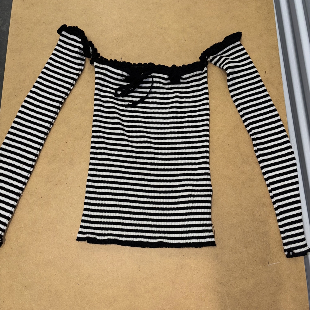 Naya Normore Black and White Striped Off-Shoulder Top
